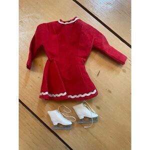 Vintage Barbie Red Ice Skating Dress w/ pair of ice skates.soft marked hong kong